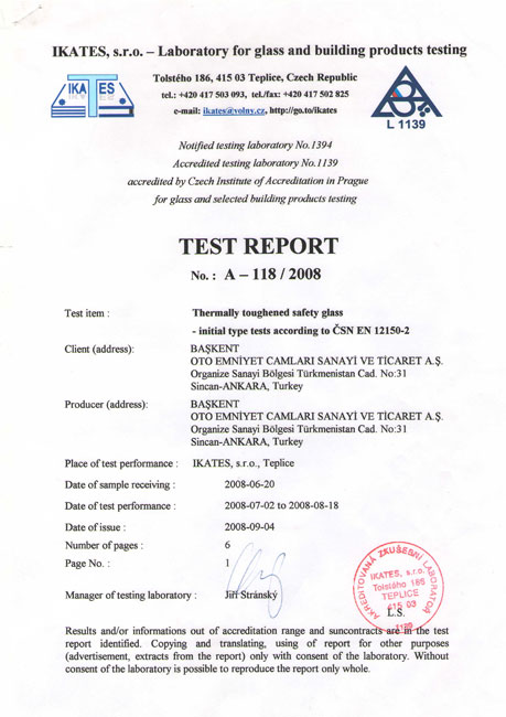 EN 12150-2 TEMPERLİ EMNİYET CAMLARI