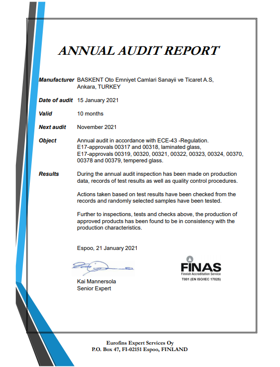 ECE-R43-E17 AVRUPA KITASI ÜLKELERİ STANDARTI (FİNLANDIYA)