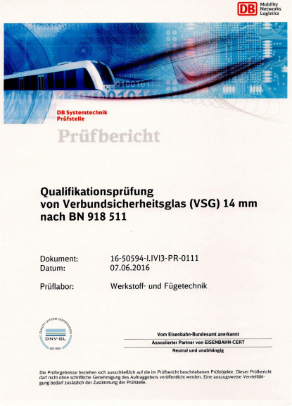 BN 918511 DB TREN CAMLARI UYGUNLUK BELGESİ VSG 14mm