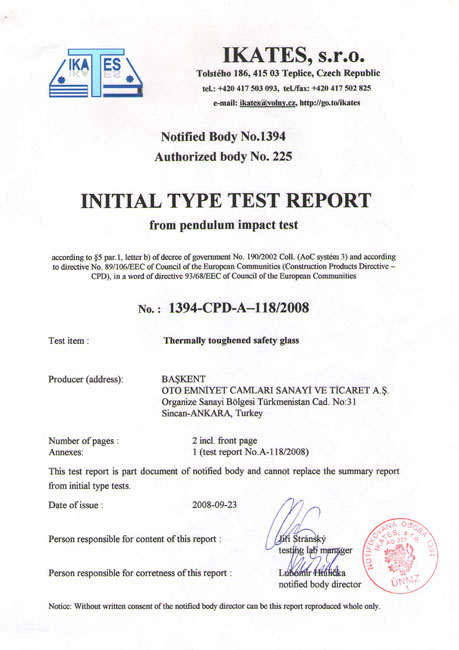 EN 12600 TEMPERLİ EMNİYET CAMLARI