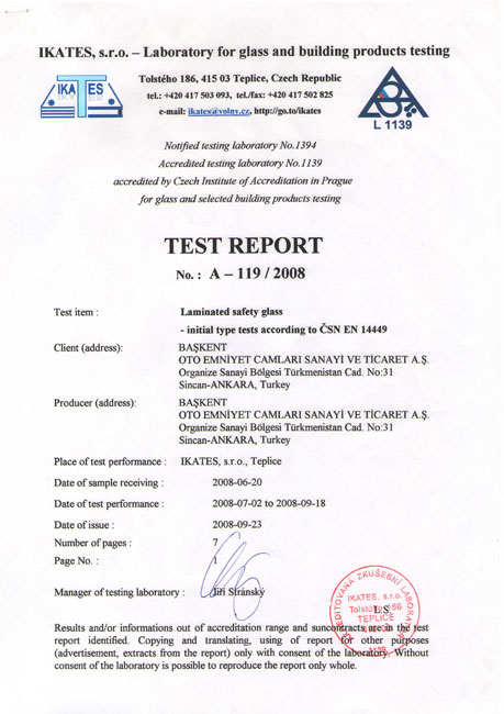 EN 14449 LAMİNE EMNİYET CAMLARI